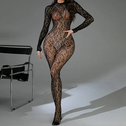 Fishnet One-piece Long Sleeves Backless Simifo